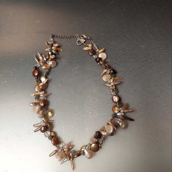 PEARLS FOR 2025 Beautiful Boho pearls twisted necklace whites creams beige brown - Picture 2 of 4